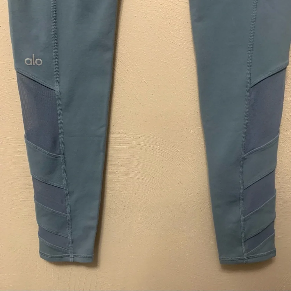 Alo Block High Waist Mesh Inset Leggings Blue Gray Size Small